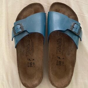 Birkenstock Single Buckle Blue Patent Slide